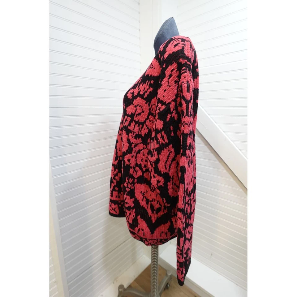 Suéter Feminino Vintage Grande Karen Scott Veludo Geométrico Paisley Preto Rosa - Imagem 4 de 4