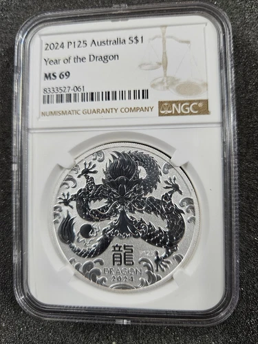 🌟 2024-P 1 oz Silver Lunar Year of the Dragon Australia NGC MS69