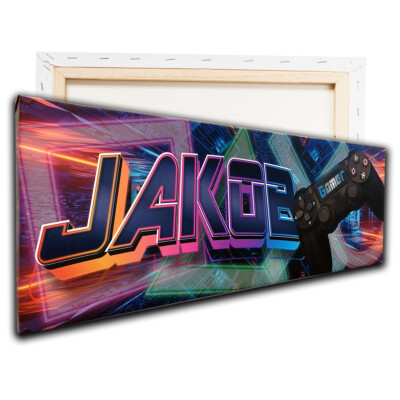 p57 Leinwandbild Gamer Bild mit Namen gaming Wandbild Kinderzimmer Teenager