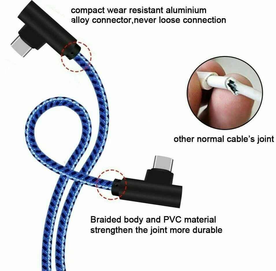 20 PACK 90 Degree Angle USB-C to USB-C Charger Cable Fast Charging Type Sync - Image 3 of 4