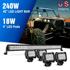 Nilight 42" Inch 240W Combo LED Light Bar +4x4" 18W Flood LED Pod Offroad Lights