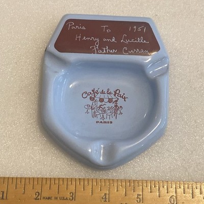 VINTAGE SOUVENIR ENAMEL ASHTRAY GREEN ENAMELWARE CAFE DE LA PAIX PARIS