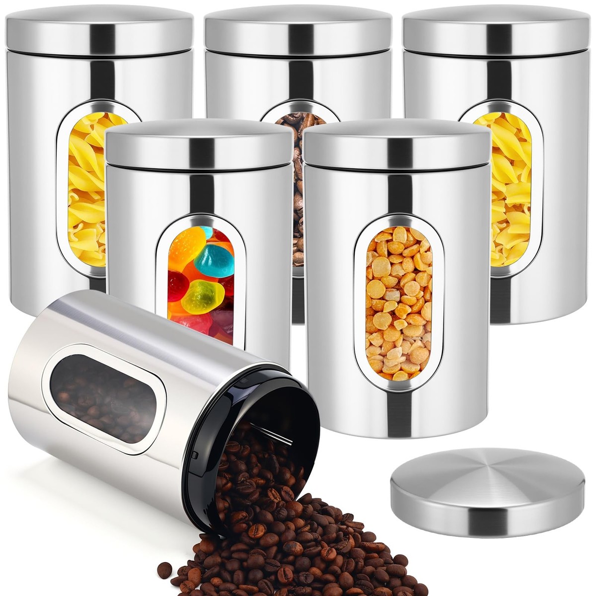 Zopeal 6 Pack Original Canisters Sets for Kitchen 50oz Stainless