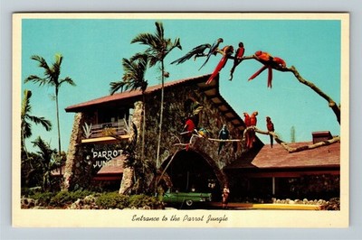 Miami FL-Florida Coral Arcade Entrance Parrot Jungle Vintage Souvenir Postcard