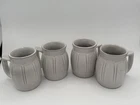 Frankoma C8 Coffee Mugs Cups Ribbed Barrel Tan Art Pottery 4" Tall Set Of 4