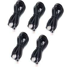 10ft Black Telephone Landline Extension Cord Cable Line Wire RJ11, Set 5 PCS
