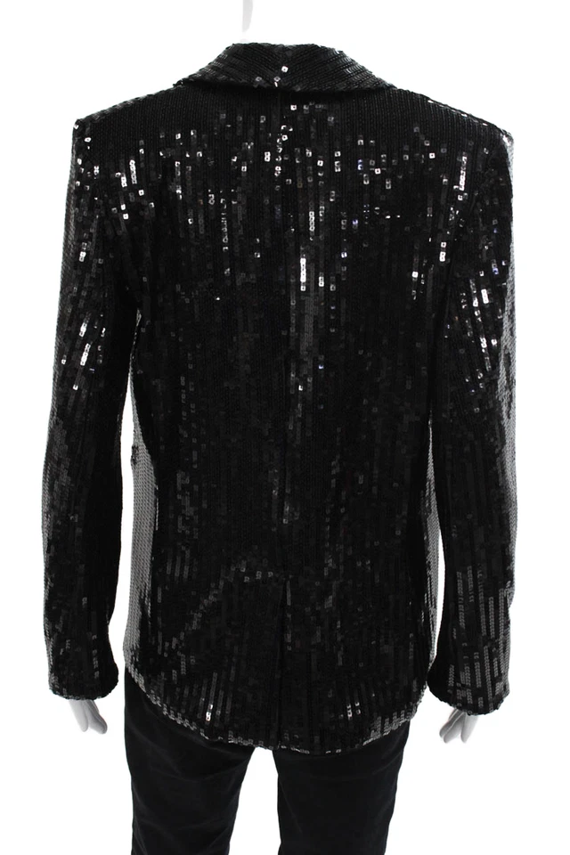 Chaqueta Blazer Susana Monaco Mujer Un Botón Cuello Lentejuelas Negra Talla 2 Foto 3 de 4