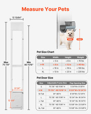 Sliding Glass Dog Door Adjustable 75-80" Aluminum Pet Door for Medium Dogs