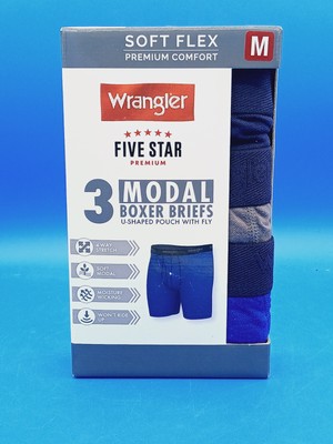 WRANGLER FIVE STAR SOFT FLEX MODAL BOXERS BRIEFS 3 PACK 6 in. Inseam Sz. M*