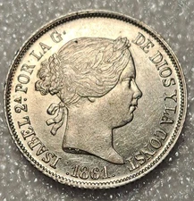 1861 Spain 4 Reales Silver Coin AU Details Barcelona Mint
