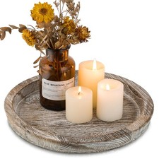 Wooden Candle Holder Tray Round Decorative Candle Plate Farmhouse Table Cente...