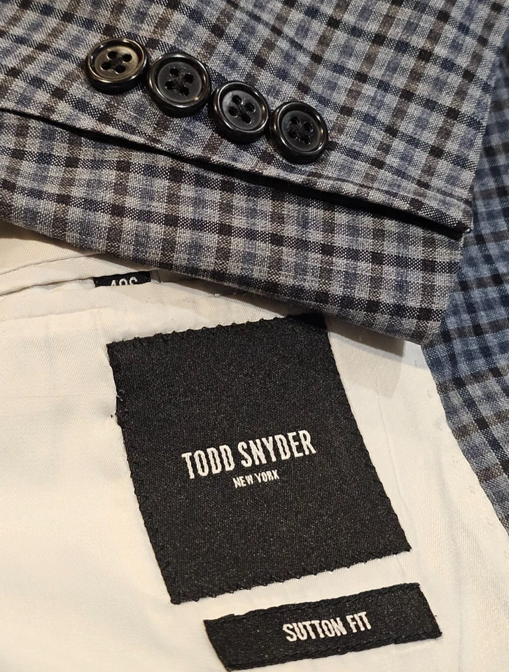 Traje Todd Snyder NY Subalpino Italia Sutton Fit Lana Lino Azul Cuadros 40S X 32W Foto 2 de 4