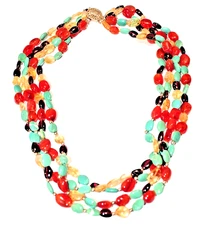 SOUTHWEST STERLING SILVER MULTI STRANDED MIX GEMS CHOKER NECKLACE SMALL NECK
