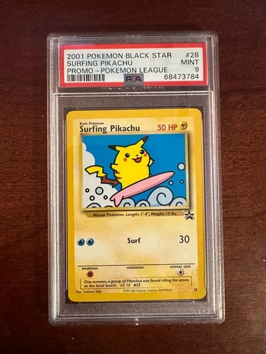 Pokemon League Black Star Surfing Pikachu Promo #28 PSA9 Cert # 68473784