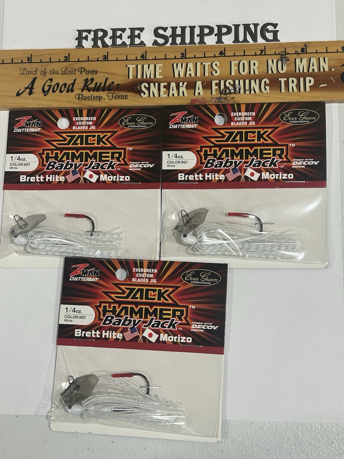 LOT OF 3 Baby Jack Hammer Zman Chatterbait Evergreen 1/4 Oz WHITE COLOR NIPS - Image 1