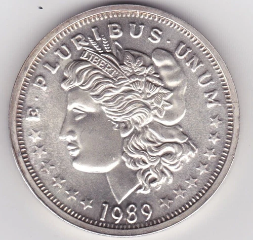 1989  MORGAN DOLLAR DESIGN SILVER TRADE UNIT 1 Troy Oz., .999 FINE SILVER round