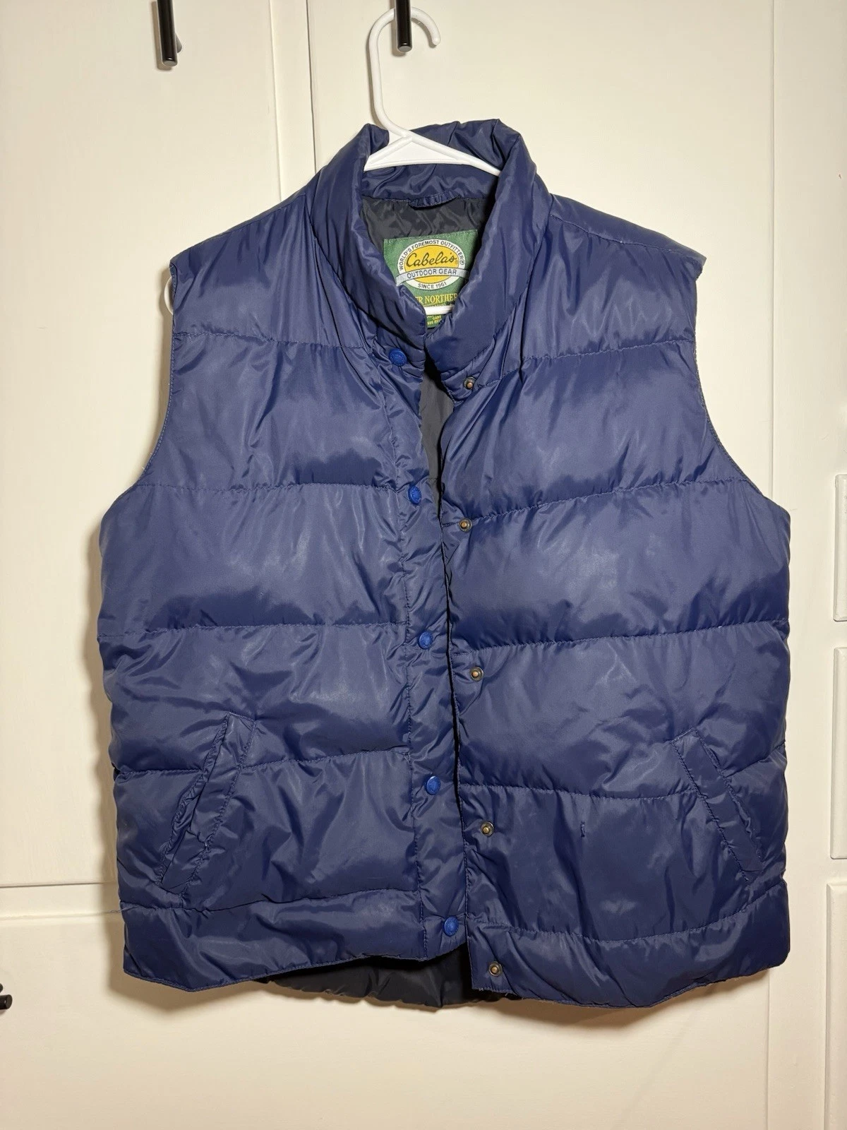 Cabelas Premier Northern Goose Down Puffer Vest Blue Size Medium