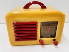 VTG GENERAL TELEVISION 591 YELLOW & RED CATALIN DECO TUBE RADIO