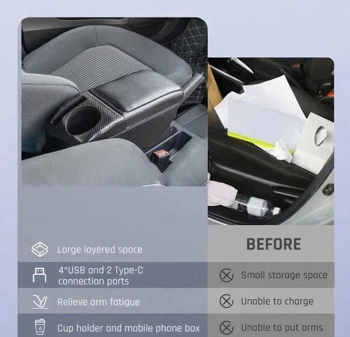 Armrest Box for HONDA Fit Jazz 2014-2019 With 4 USB Ports & 2 Type-C Interfaces - Foto 6 di 10