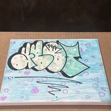 NYC GRAFFITI ART CANVAS SIGNED BY ARTIST ABOT KGK USPS 228 LABEL STICKER