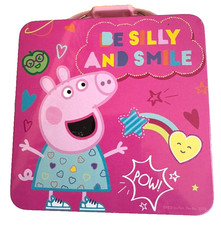 Peppa Pig Be Silly and Smile Girls Pink Tin Metal Lunch Box Square NEW RARE NWT