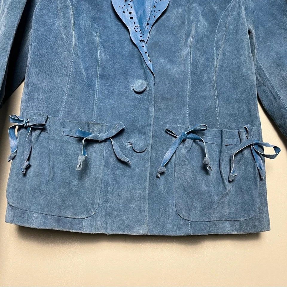 Chaqueta Chi by Carlos Falchi Vintage Azul Gamuza Cuello Ojales Mujer M Foto 4 de 4