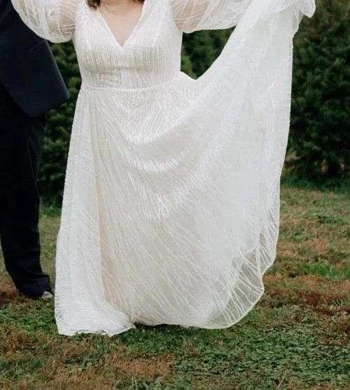 Женское свадебное платье большого размера 26 с длинным рукавом и v-образным вырезом - Изображение 3 из 4