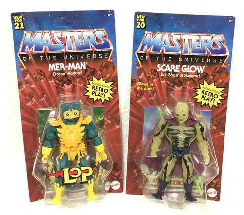 MASTERS of the Universe Origins Scare Glow LOP Merman Retro 21 MOTU Skeletor Lot