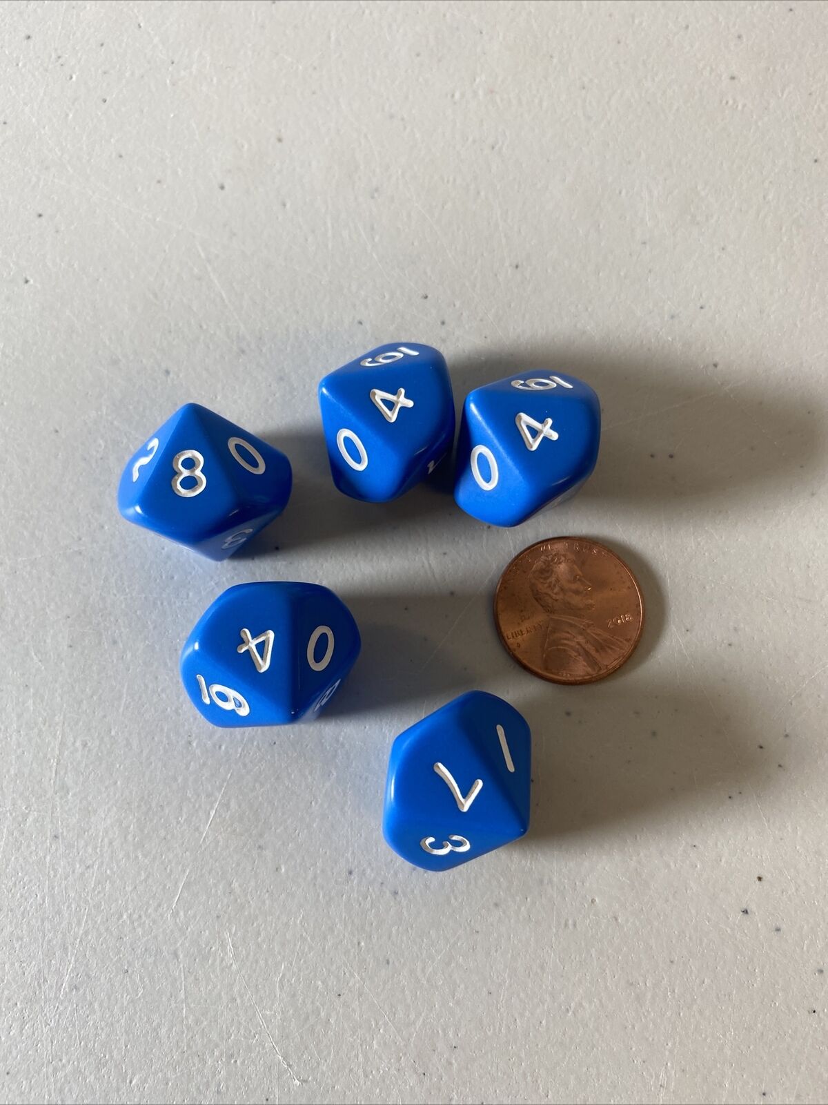 Pack of 5 D10 10-Sided Dice - Blue with White Numbers