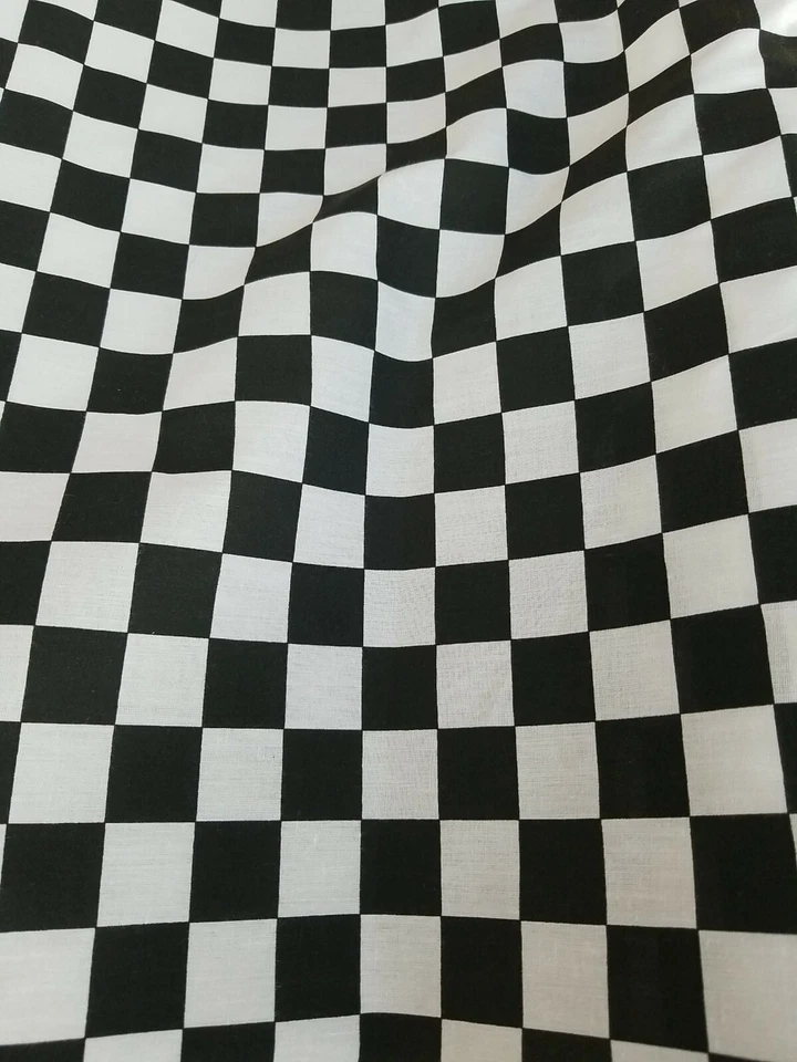 Bandera de carreras Nascar blanca y negra a cuadros estampado de polialgodón tela de 60" por yarda Foto 3 de 4