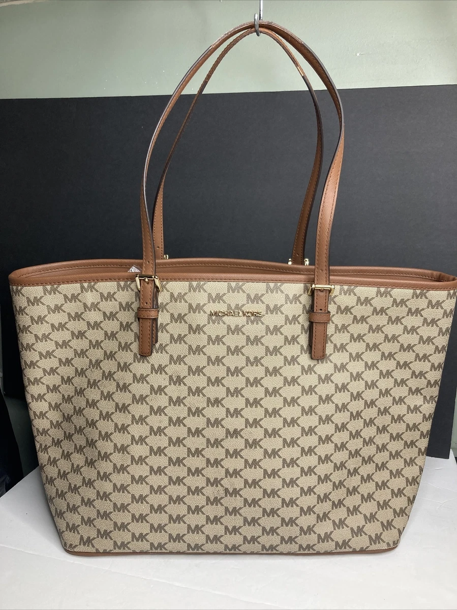 Michael Kors Large Jet set Monogram Brown Never Full Tote *NEW WITH DEFECTS