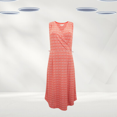 Ex White Stuff Women’s Sleevelesss EcoVero Wrap Dress in Coral (Defect)  UK