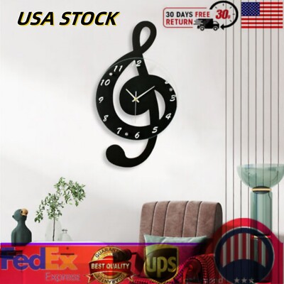 Creative Mical Note Wall Clock Glass Metal Clock For Living Room Office Decor