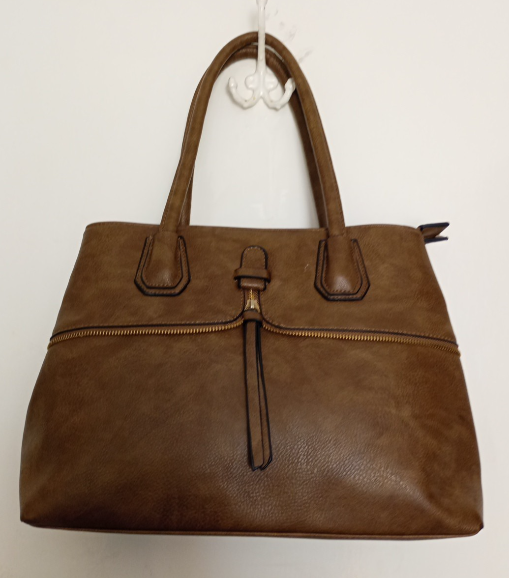 Brown Faux Leather Tote Hobo Shoulder Bag Handbag Size 34x26x13 cm