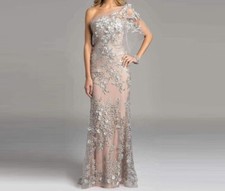 One Shoulder Mother Of The Bride Dress Sliver Appliques Floor Length Gowns Lace