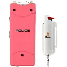 POLICE Stun Gun Burn Pepper Spray Combo for Women Self Defense 801 Pink & White