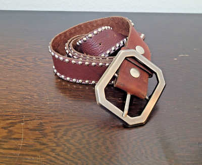 Leatherock Studded Brown Leather Belt Size L36 Western L 36  display picture 3