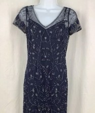 ADRIANNA PAPELL Formal Gown Dress SZ 2 Navy Beaded Embellished Full Length