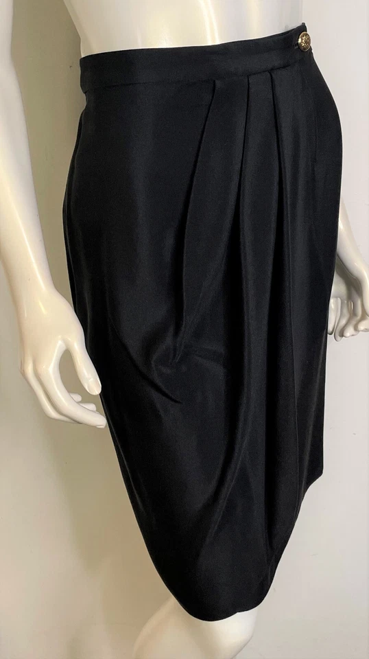 Falda envolvente negra Adolfo Saks Fifth Ave L 12 14 plisada frontal asimétrica vintage Foto 3 de 4
