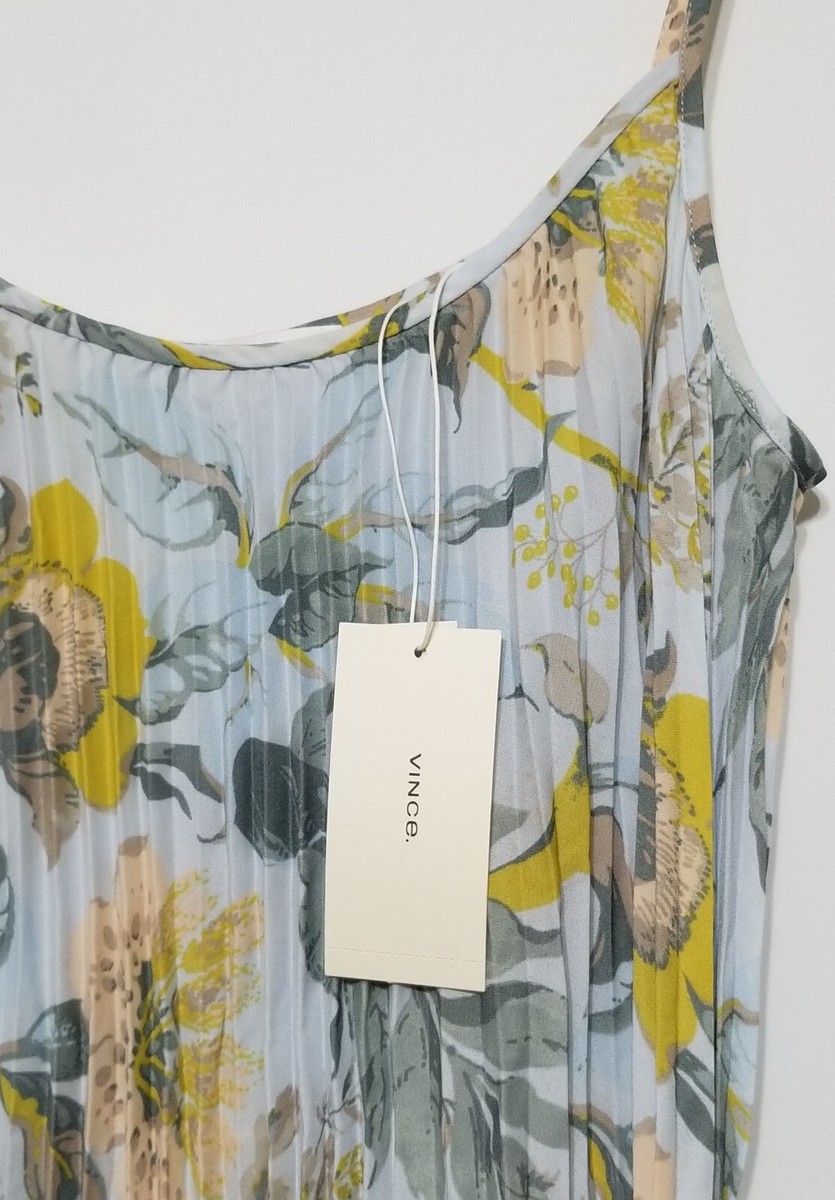 NWT Vince Marine Garden Pleated Cami Dress in Surf Mist Size L