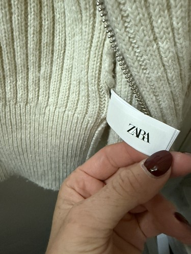 Zara Kids Sweater Size 11-12 Light Beige Ribbed Knit Zip Pullover - Picture 3 of 3