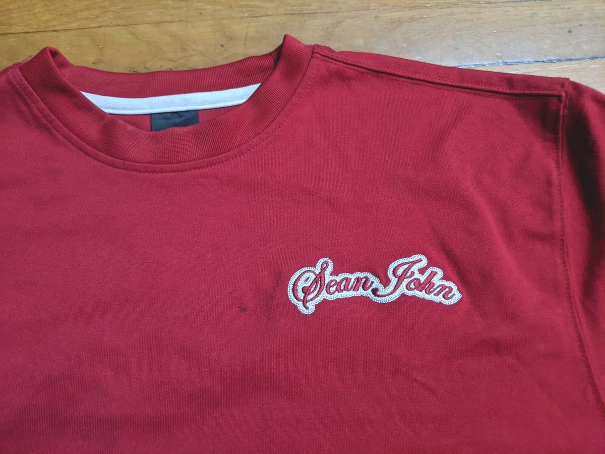 VTG Sean John Men XXL Red Long Sleeve Shirt Embroidered Spellout