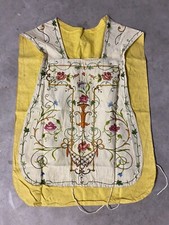 Pianeta Romana Stola Ecclesiastica Ricamata In Seta a mano Antica Floreale