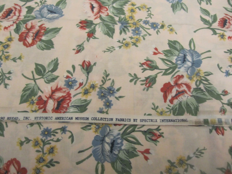 Vtg Floral Cotton Fabric Historic American Museum Collection Spectrix 1yd 27 " - Image 2 of 4