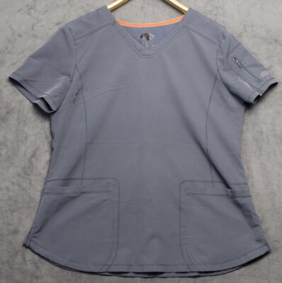 Dickies Scrub Top Large Gray V-Neck Nursing Medical Technical Lab