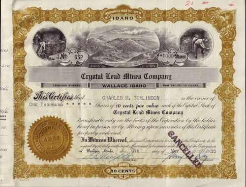 Crystal Lead Mines Company Wallace Idaho 1946 Payee Charles Tomlinson - Afbeelding 1 van 1