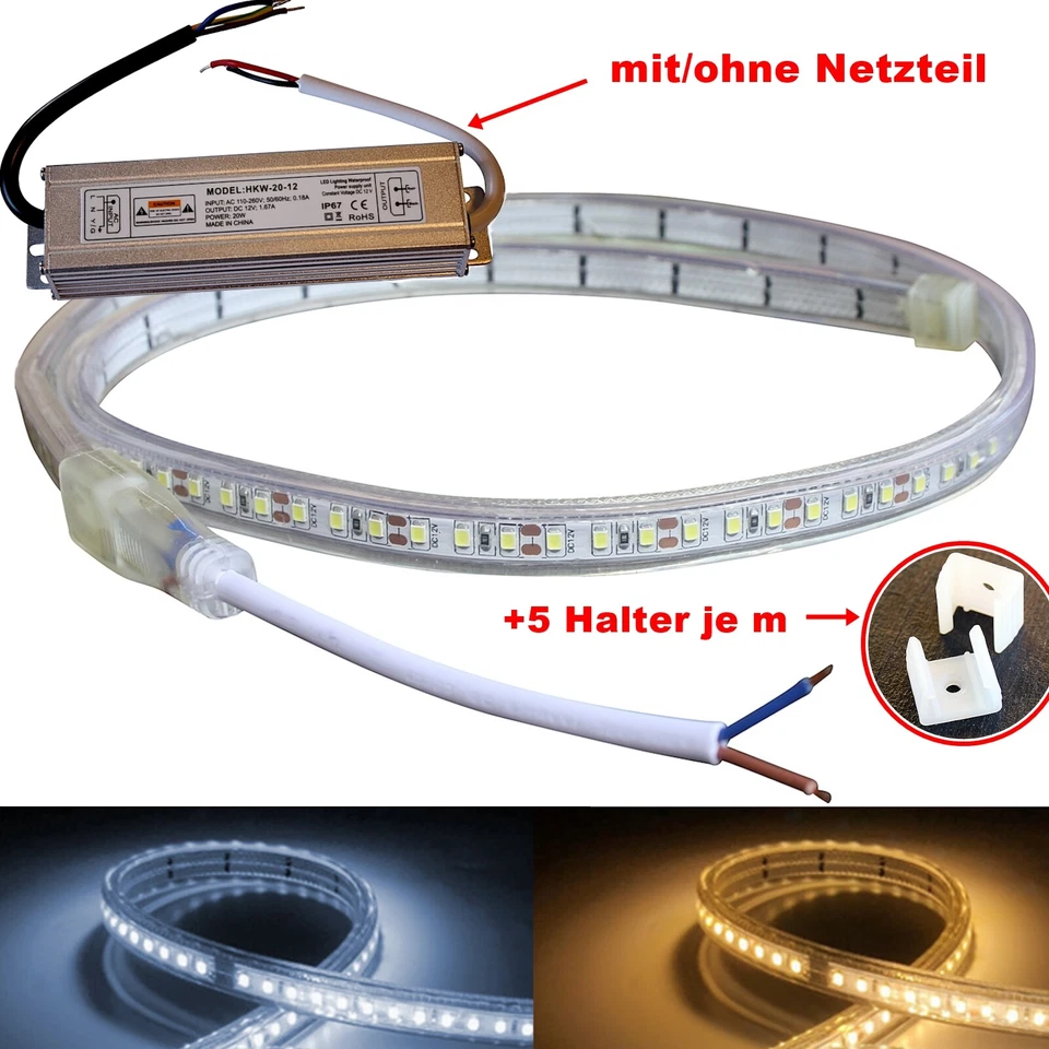 12V LED Stripe - wasserdicht Lichtschlauch Lichterschlauch - warmweiß kaltweiß  - Bild 1 von 1