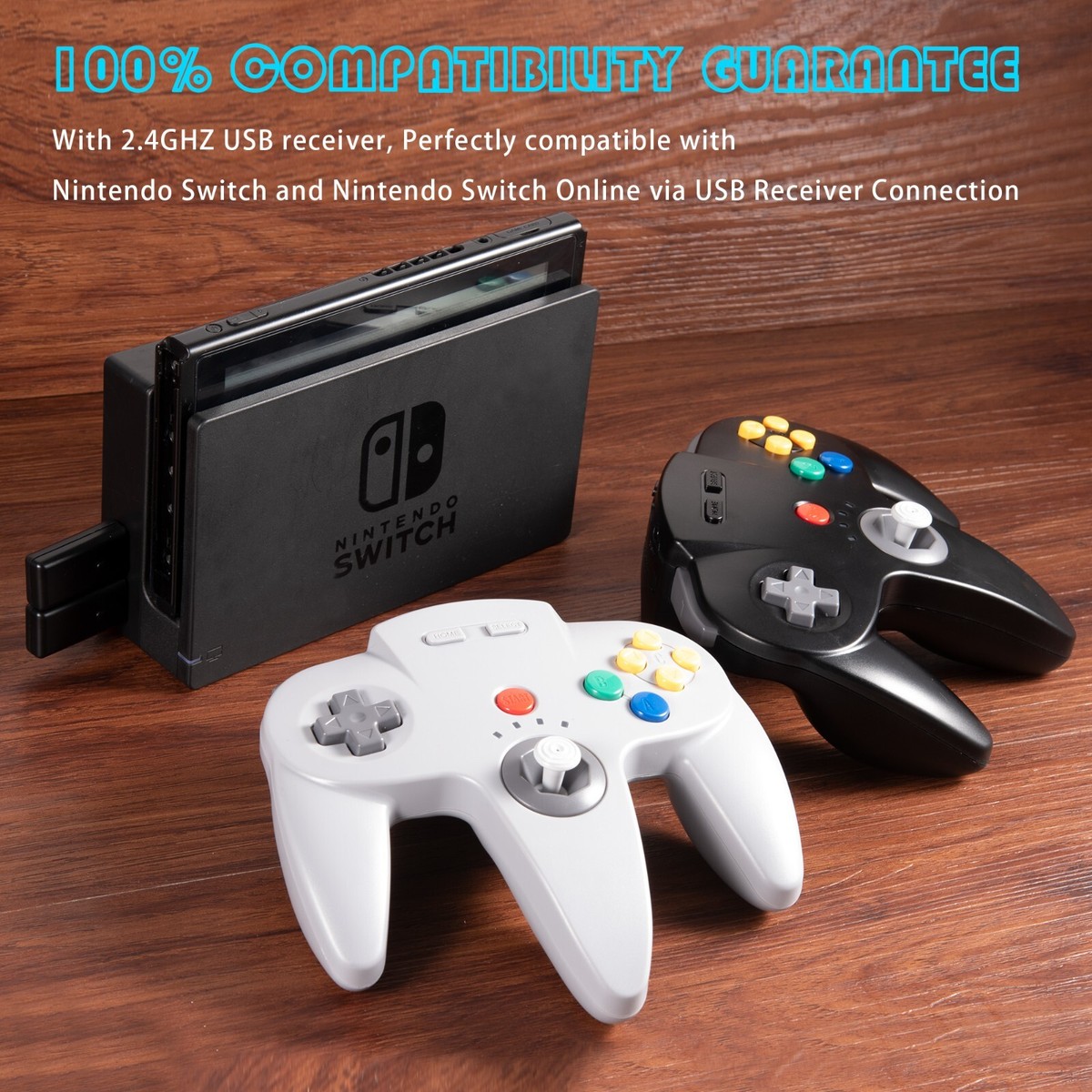 Wireless Switch N64 Controller Joysticks 2.4 GHz Gamepad with USB&