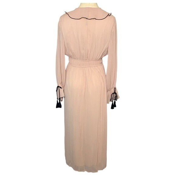 Zara Pink Chiffon Dress XS Sheer Long Sleeve Slit Bloggers Boho Chic