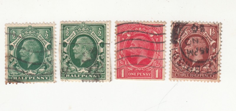 Great Britain 1934-36 KGV Full Color in Oval 1/2p, 1p, 1 1/2p. Sc# 210 - 212.